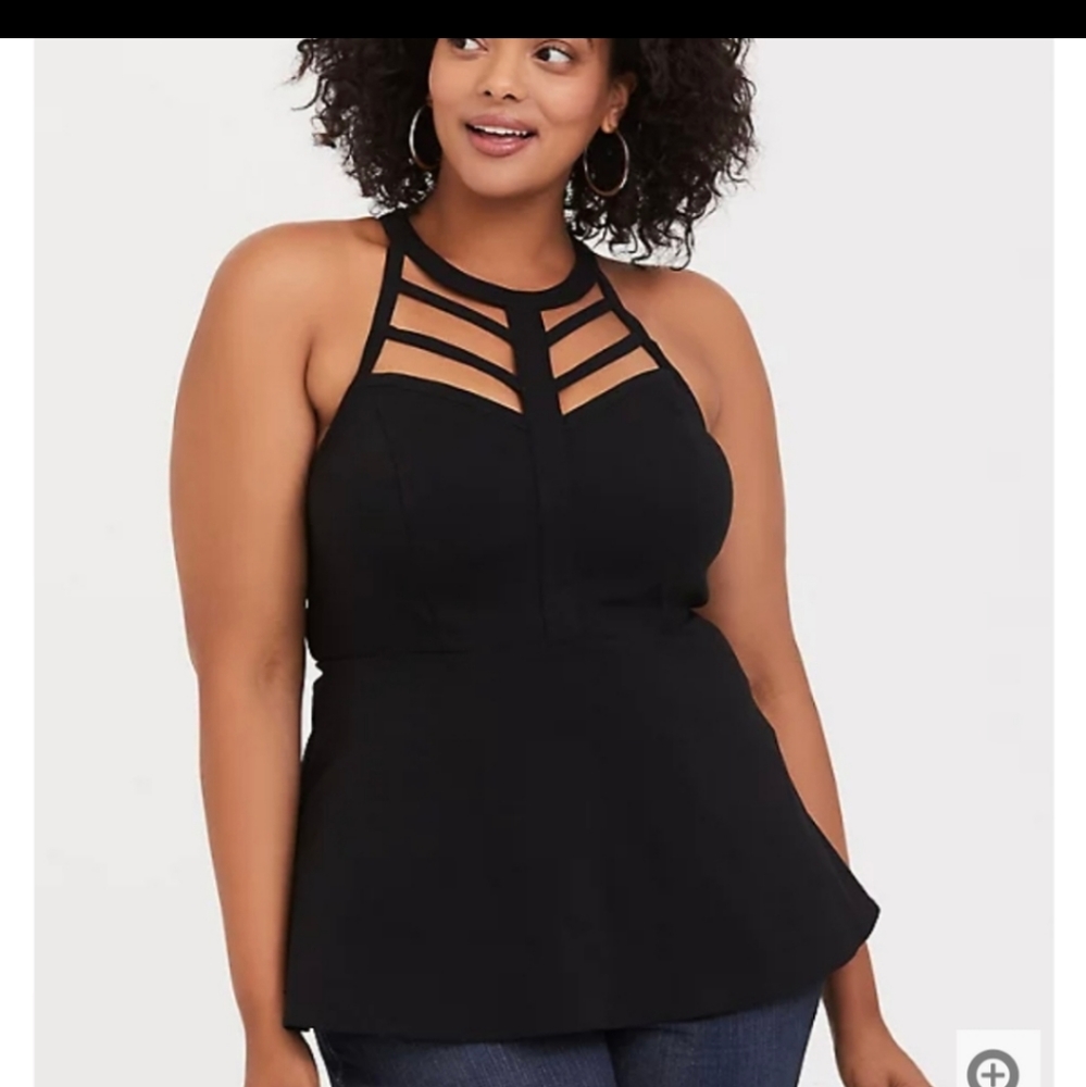 NWT Torrid Black High Neck Peplum Top
